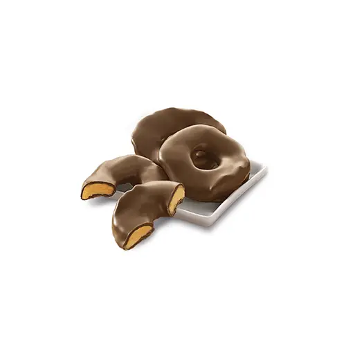 Apfelringe getunkt in Schokolade Zartbitter