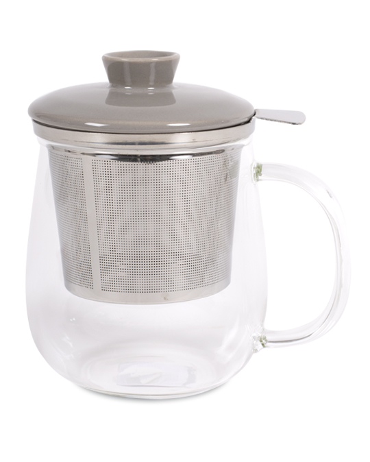 Teeglas mit Metallfilter und Keramikdeckel Grau 