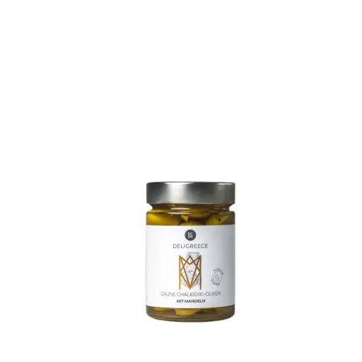 [FK00001] Grüne Chalkidiki Oliven mit Mandeln 320g