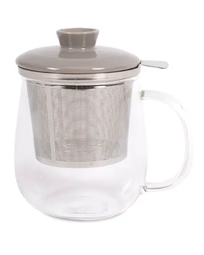 [03413] Teeglas mit Metallfilter und Keramikdeckel Grau 