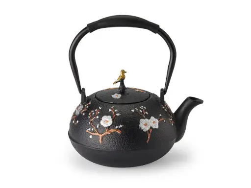 [Z00086] Eisenkanne "Zhen" schwarz mit Edelstahlsieb, 1,2l